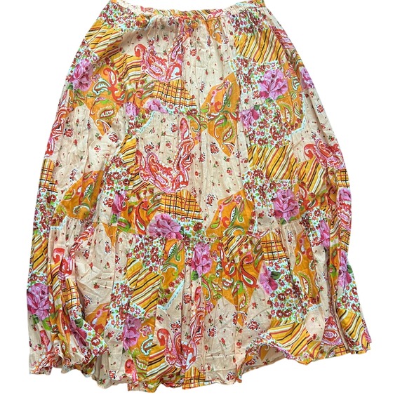 VTG Krazy Kat XL Maxi Skirt Orange Pink Floral Paisley Boho Bohemian Prairie - Picture 1 of 6